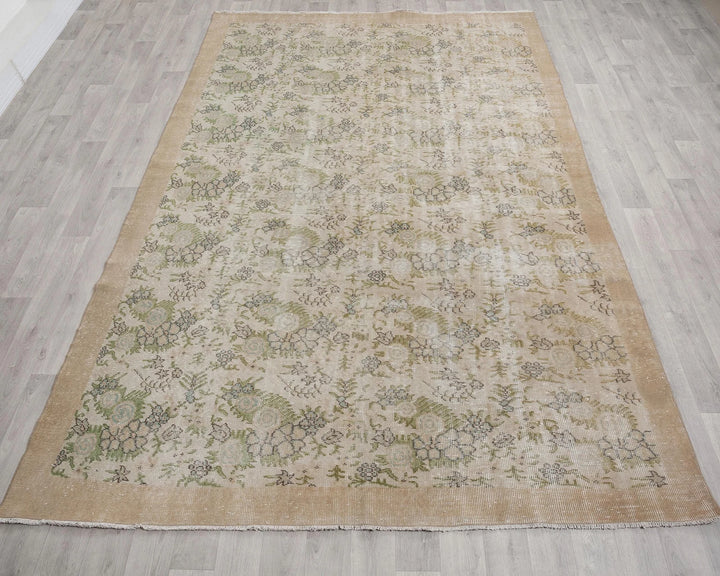 Beige Turkish Oushak Rug 6' 11" x 10' 5" Hand-Knotted | No. VR17452