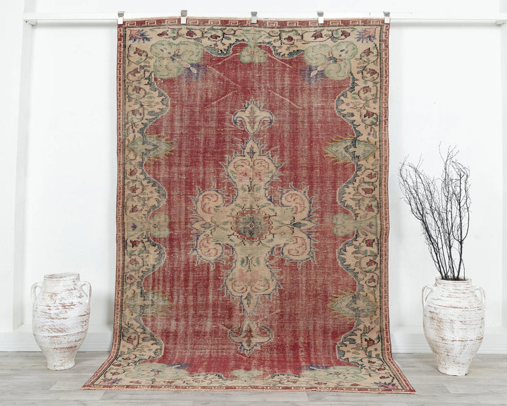 Red Turkish Oushak Rug 5' 6" x 8' 6" Hand-Knotted | No. VR17519