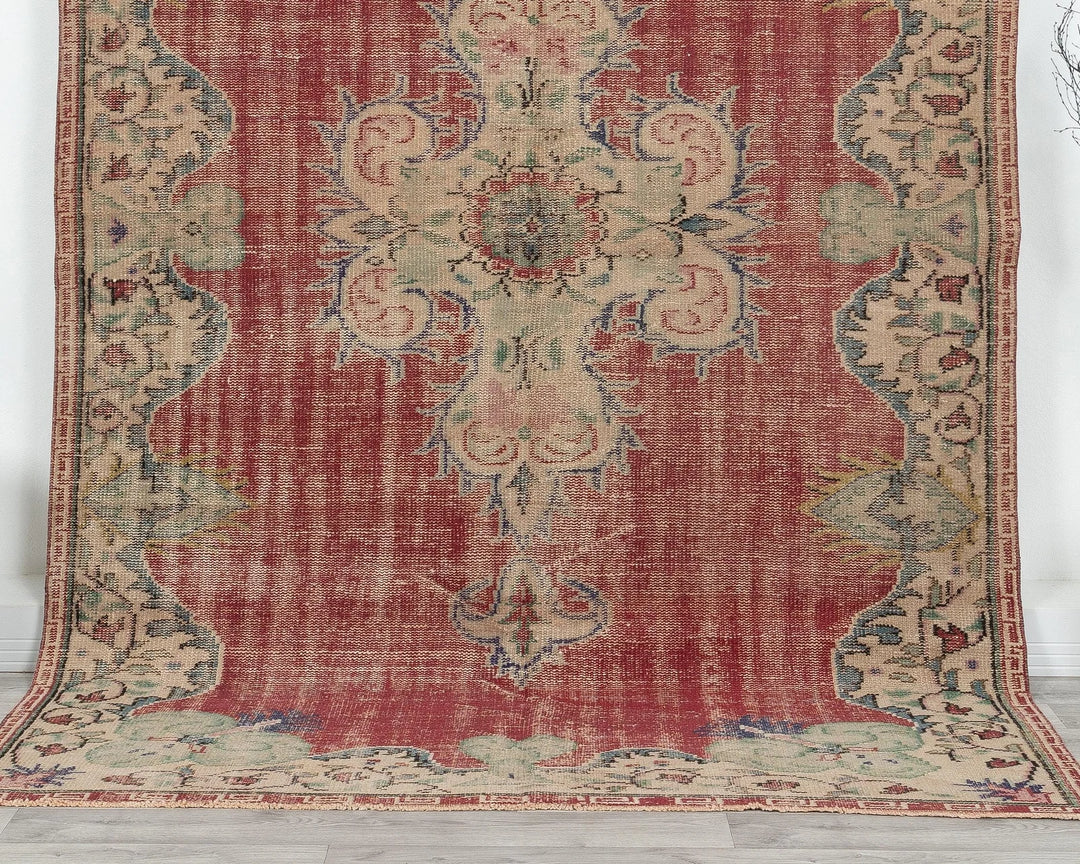 Red Turkish Oushak Rug 5'6" x 8'6" Hand-Knotted | No. VR17519