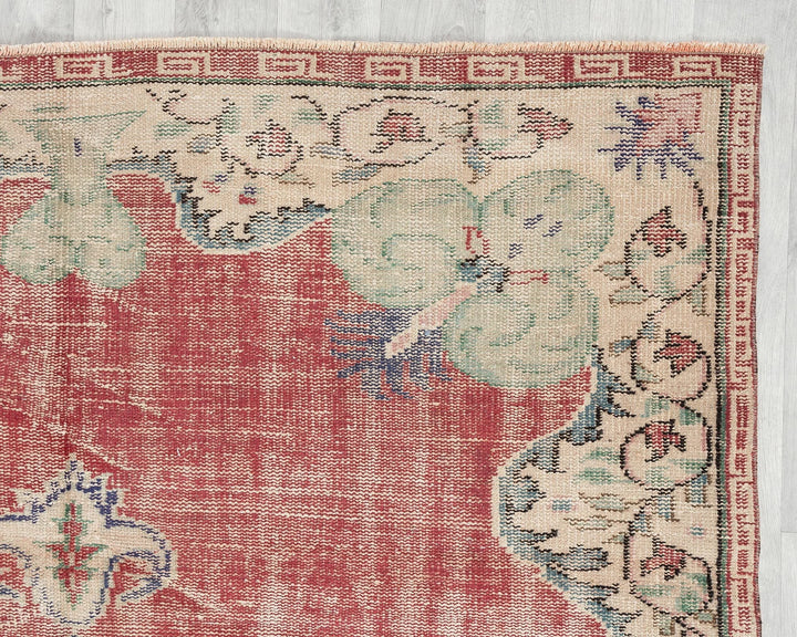 Red Turkish Oushak Rug 5'6" x 8'6" Hand-Knotted | No. VR17519