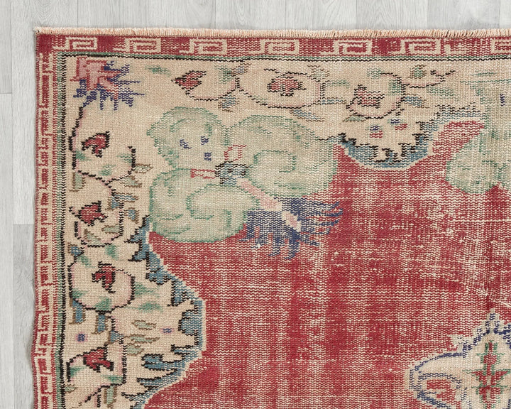 Red Turkish Oushak Rug 5'6" x 8'6" Hand-Knotted | No. VR17519