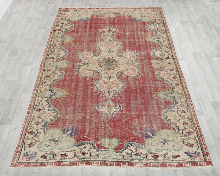 Red Turkish Oushak Rug 5'6" x 8'6" Hand-Knotted | No. VR17519
