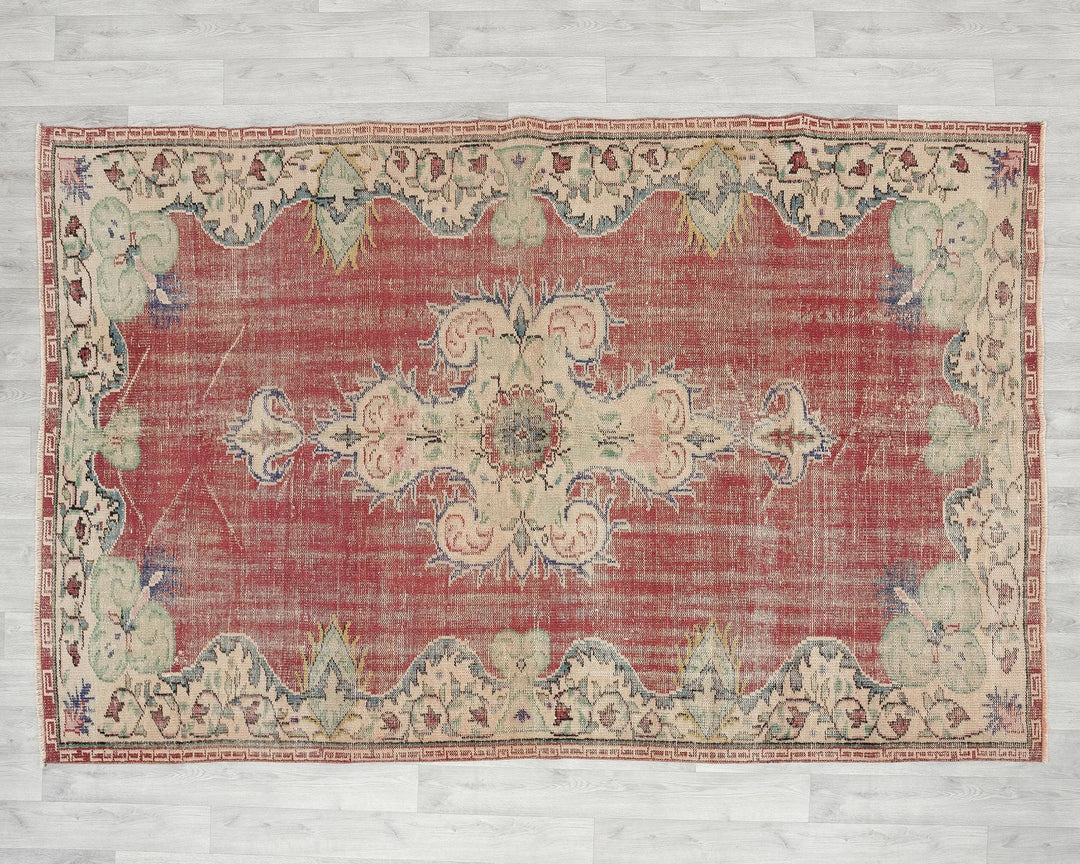Red Turkish Oushak Rug 5'6" x 8'6" Hand-Knotted | No. VR17519
