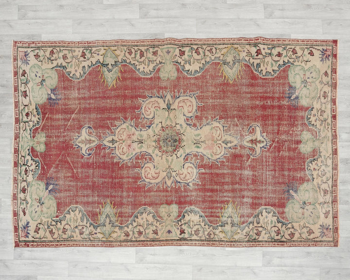 Red Turkish Oushak Rug 5'6" x 8'6" Hand-Knotted | No. VR17519