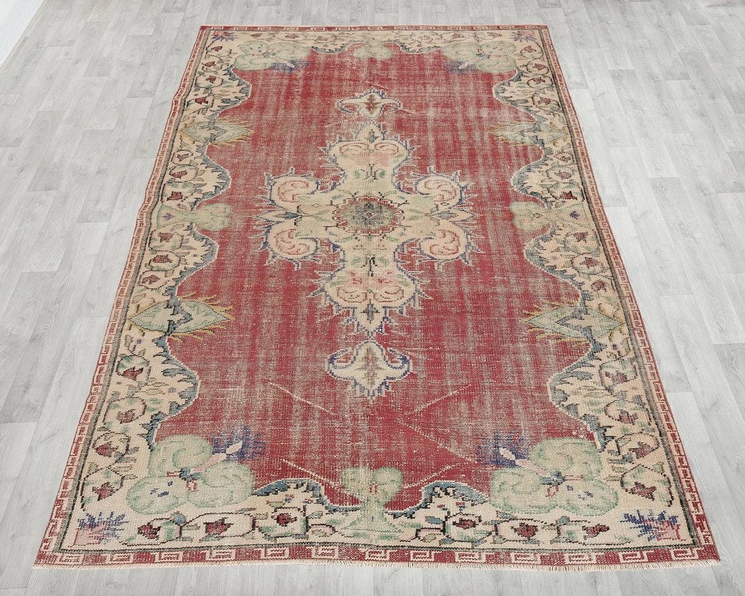 Red Turkish Oushak Rug 5' 6" x 8' 6" Hand-Knotted | No. VR17519