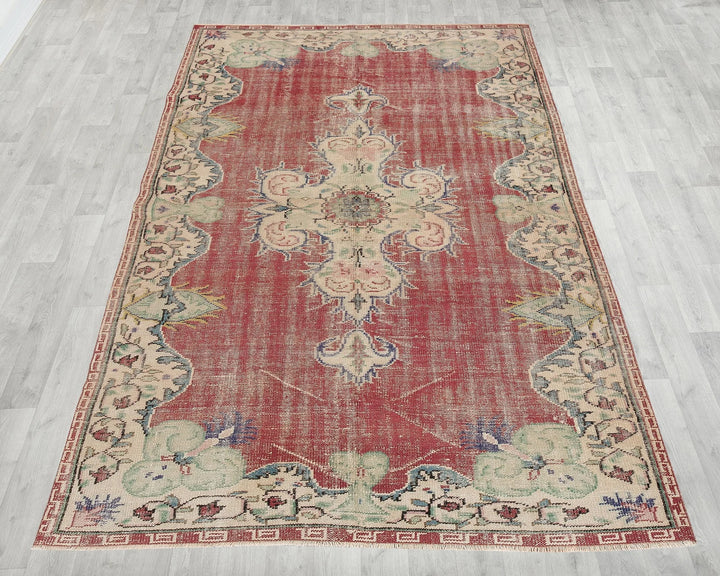 Red Turkish Oushak Rug 5' 6" x 8' 6" Hand-Knotted | No. VR17519
