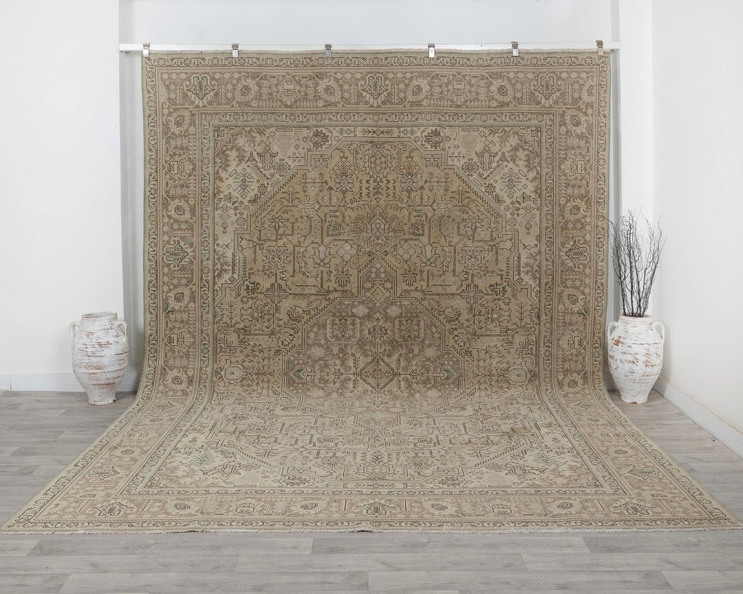 Beige Turkish Oushak Rug 9' 3" x 12' 8" Hand-Knotted