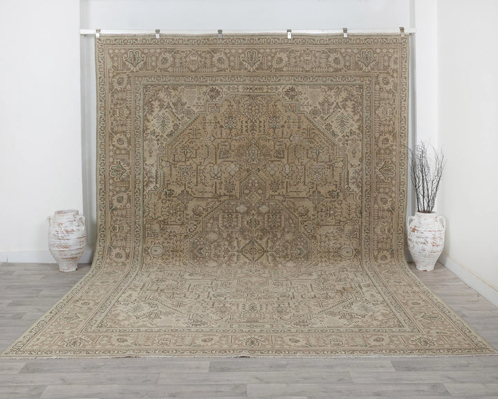 Beige Turkish Oushak Rug 9' 3" x 12' 8" Hand-Knotted