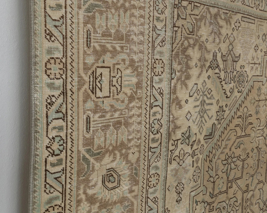 Beige Turkish Oushak Rug 9' 3" x 12' 8" Hand-Knotted close-up