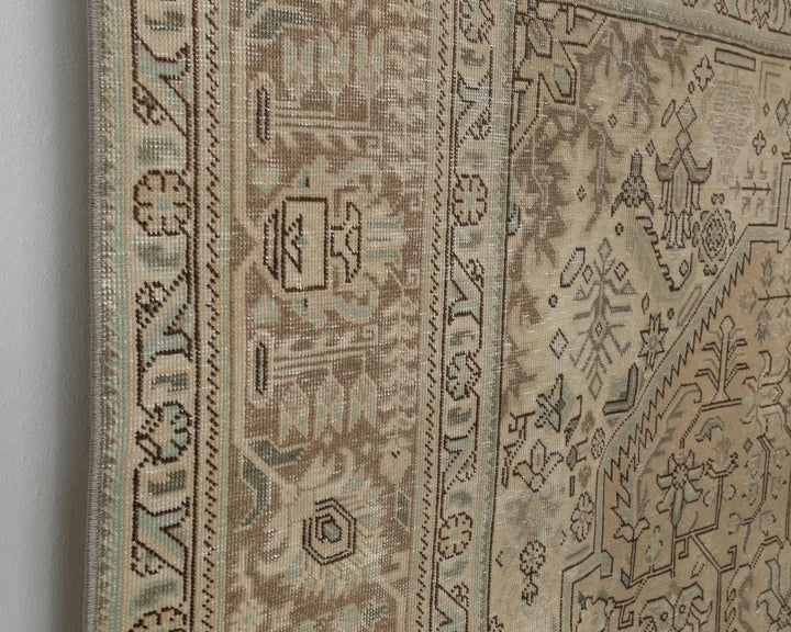 Beige Turkish Oushak Rug 9' 3" x 12' 8" Hand-Knotted close-up