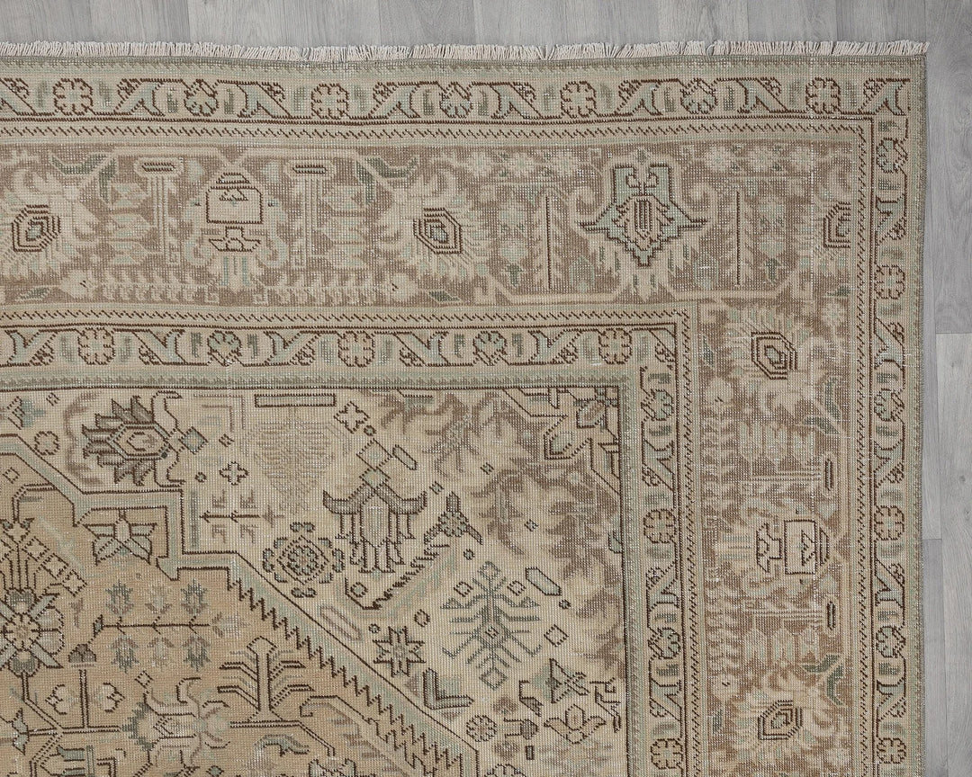 Beige Turkish Oushak Rug 9' 3" x 12' 8" Hand-Knotted pattern
