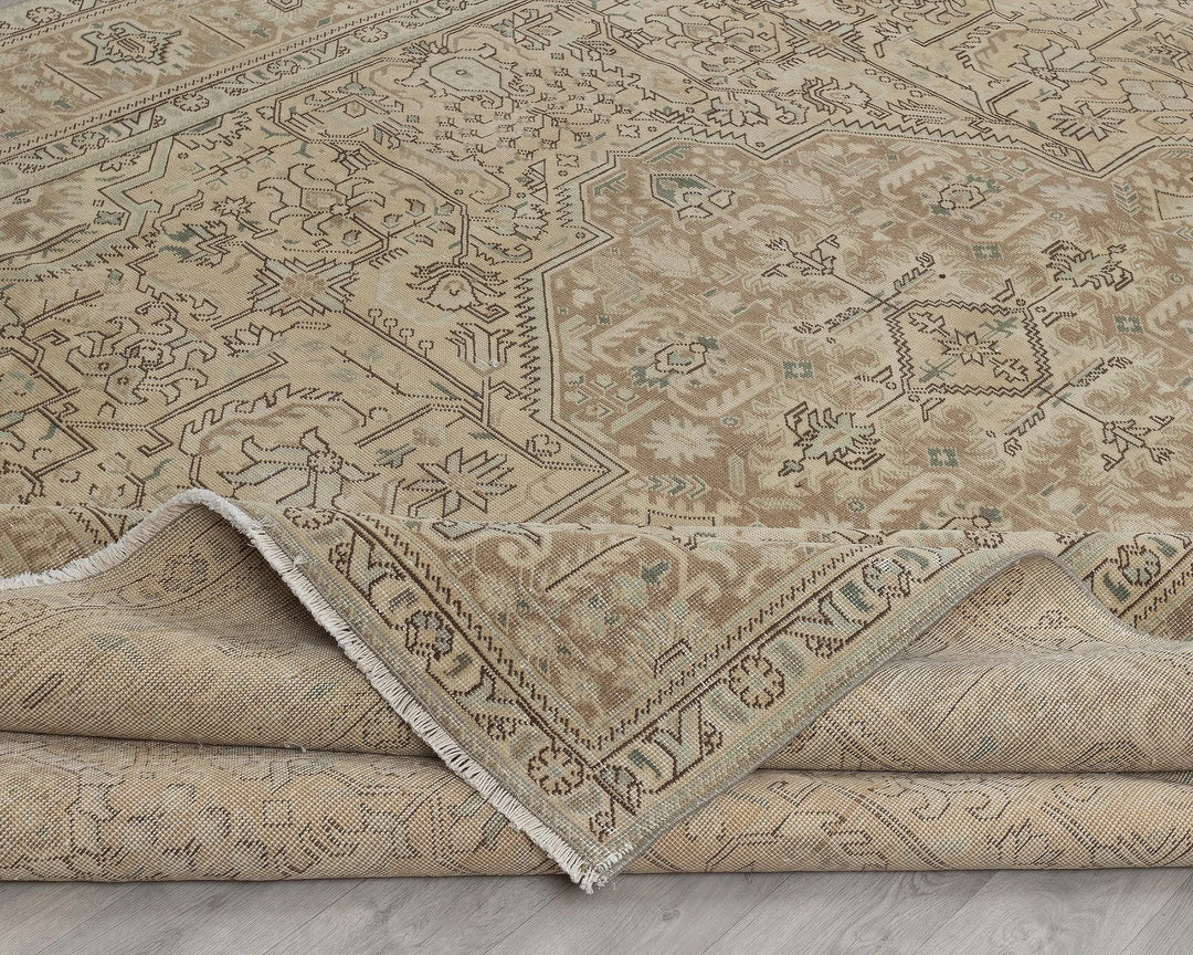 Beige Turkish Oushak Rug 9' 3" x 12' 8" Hand-Knotted field
