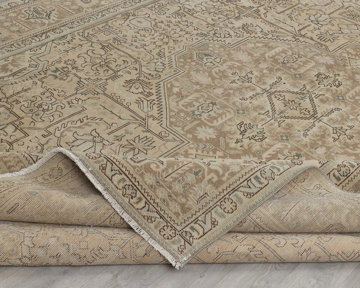 Beige Turkish Oushak Rug 9' 3" x 12' 8" Hand-Knotted field