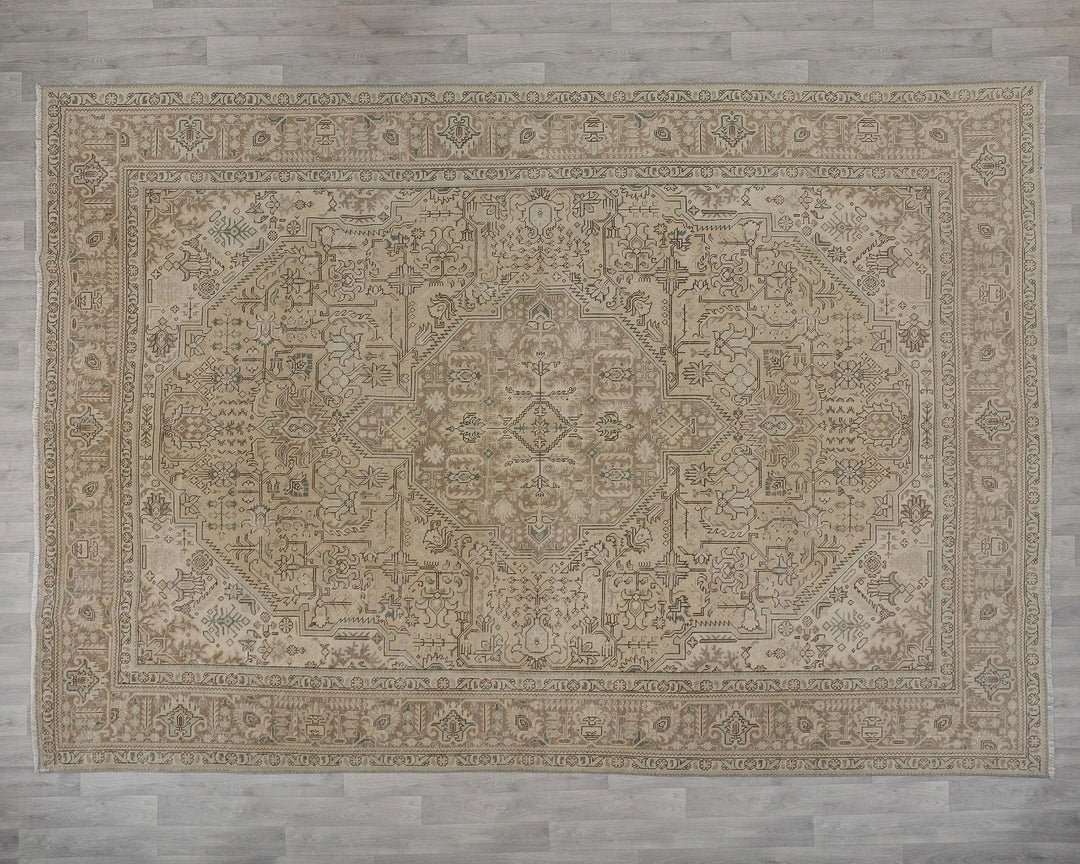 Beige Turkish Oushak Rug 9' 3" x 12' 8" Hand-Knotted reverse