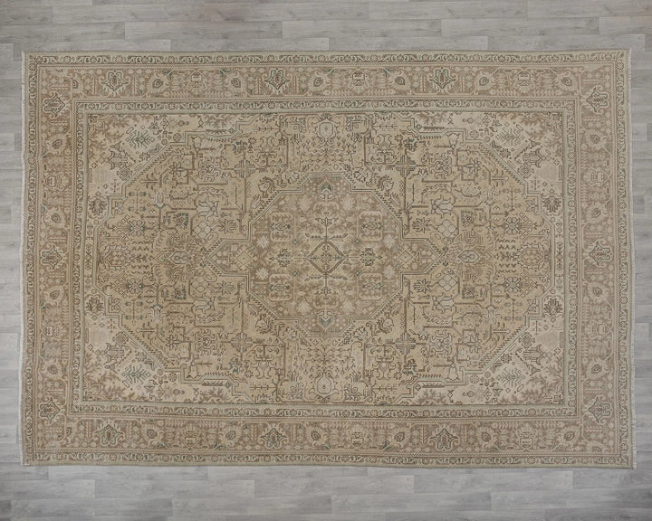 Beige Turkish Oushak Rug 9' 3" x 12' 8" Hand-Knotted reverse