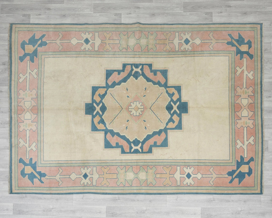 Multicolor Turkish Oushak Rug 6'7" x 8'11" Hand-Knotted | No. VR18075