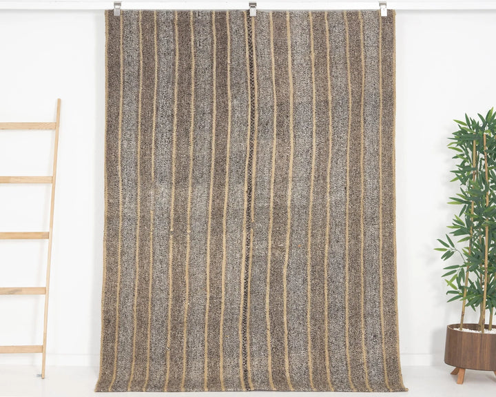 Gray Turkish Kilim Rug 4' 11" x 7' 1" Flat-Weave | No. VR18205