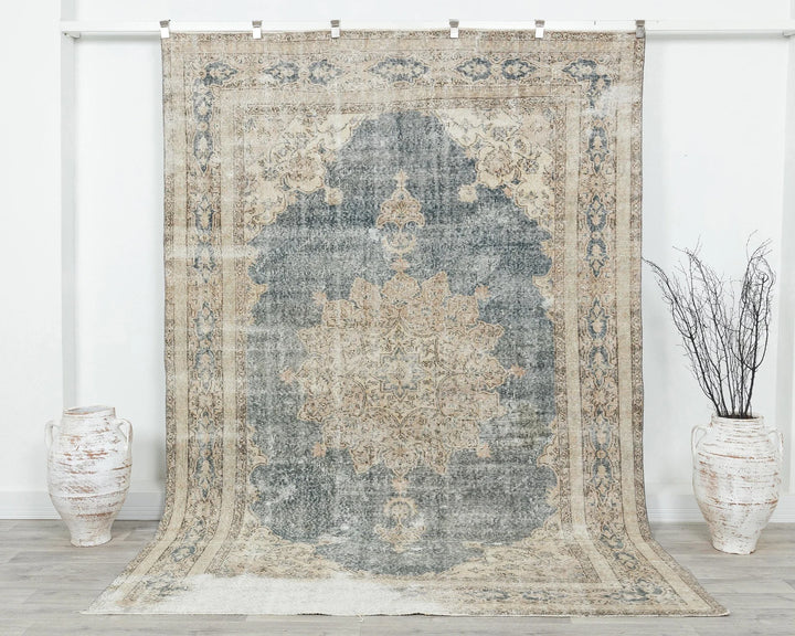 Blue Turkish Vintage Rug 6' 2" x 9' 5" Hand-Knotted | No. VR18255
