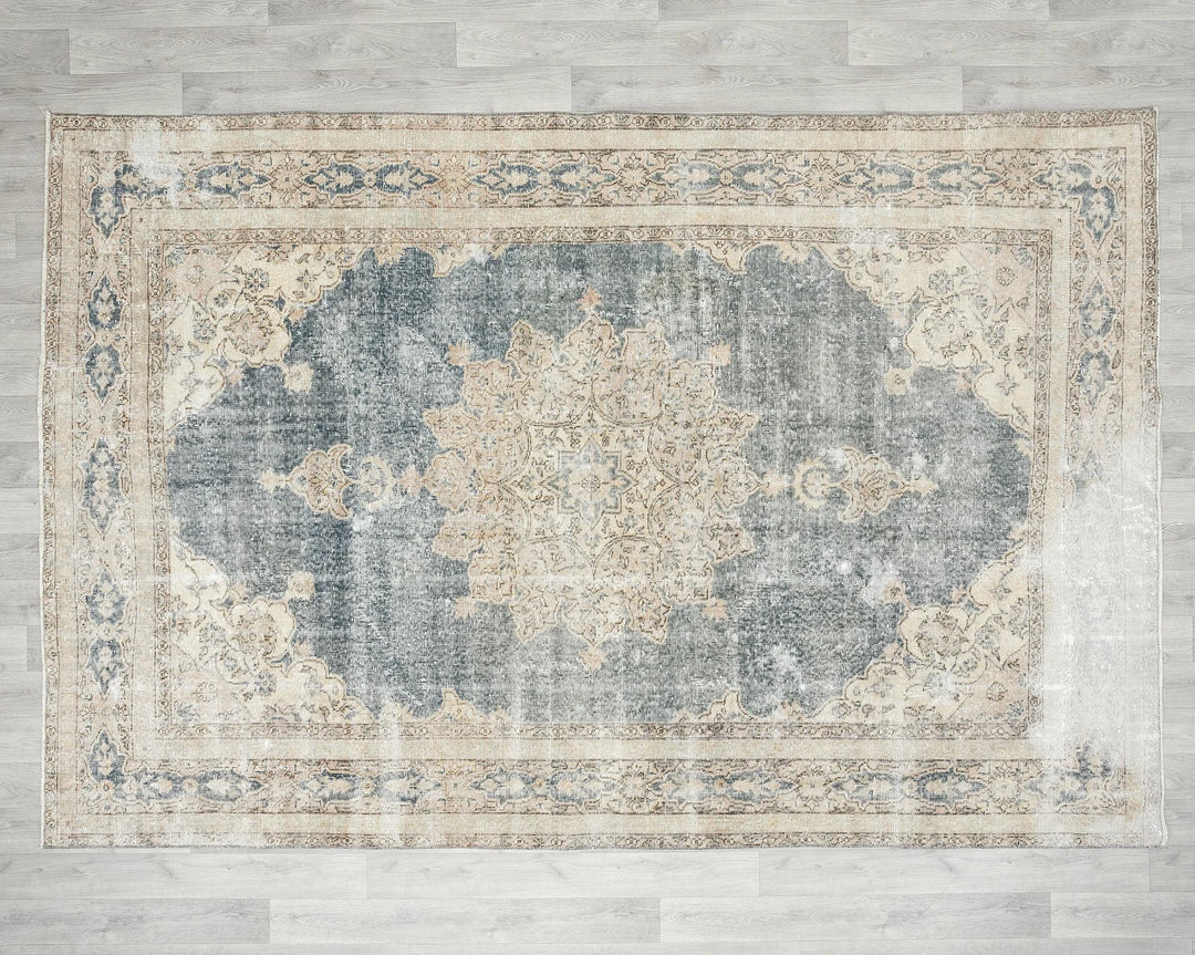 Blue Turkish Vintage Rug 6' 2" x 9' 5" Hand-Knotted | No. VR18255
