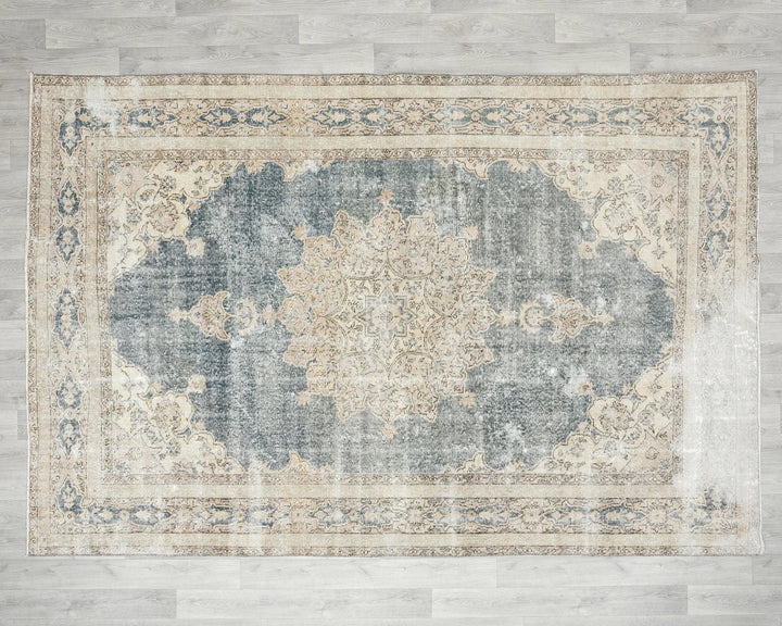 Blue Turkish Vintage Rug 6' 2" x 9' 5" Hand-Knotted | No. VR18255