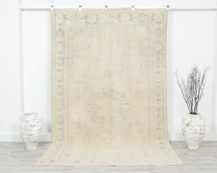 Beige Turkish Oushak Rug 5' 11" x 9' 4" Hand-Knotted | No. VR18386