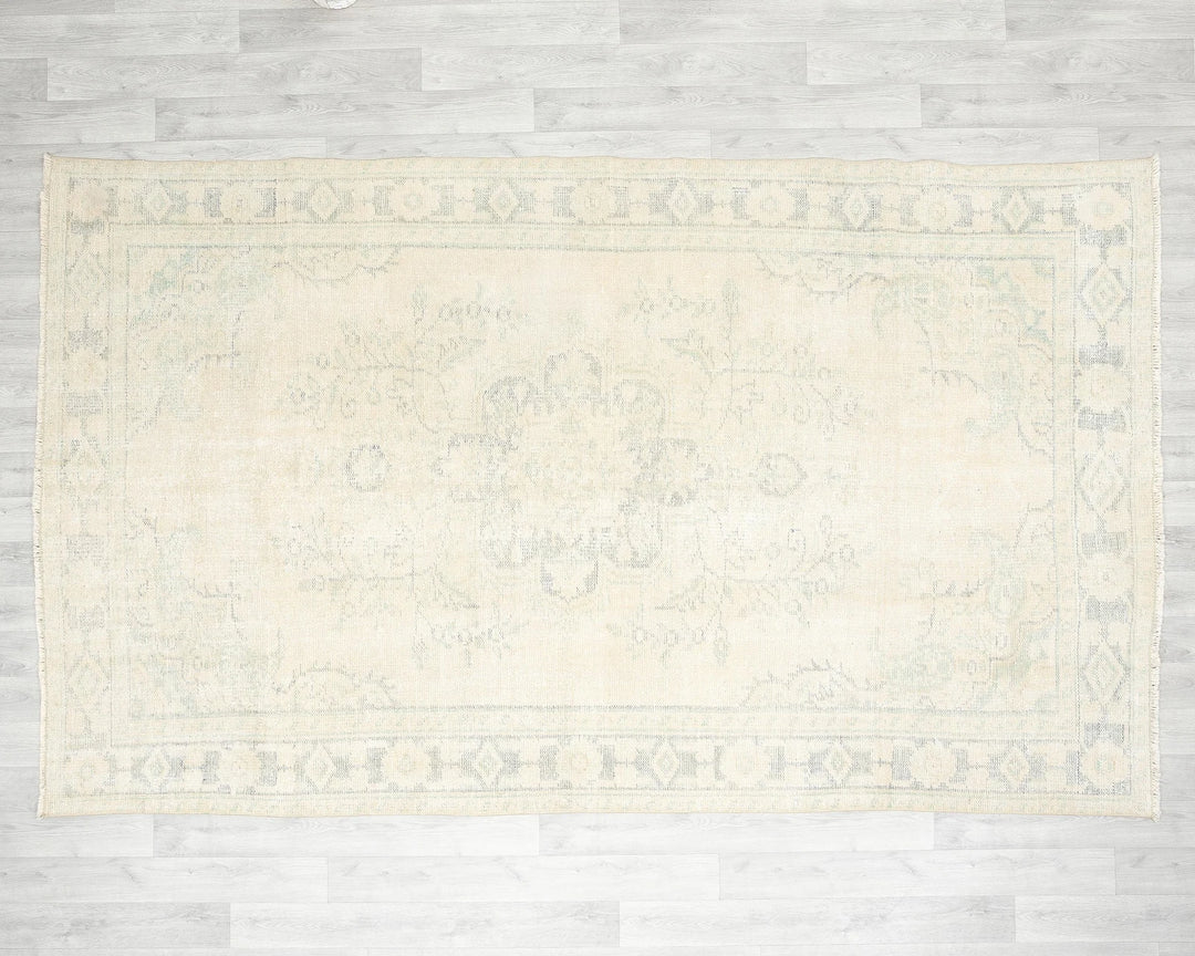 Beige Turkish Oushak Rug 5' 11" x 9' 4" Hand-Knotted | No. VR18386
