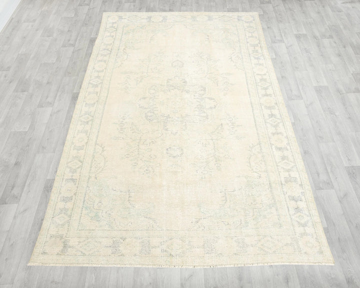 Beige Turkish Oushak Rug 5' 11" x 9' 4" Hand-Knotted | No. VR18386