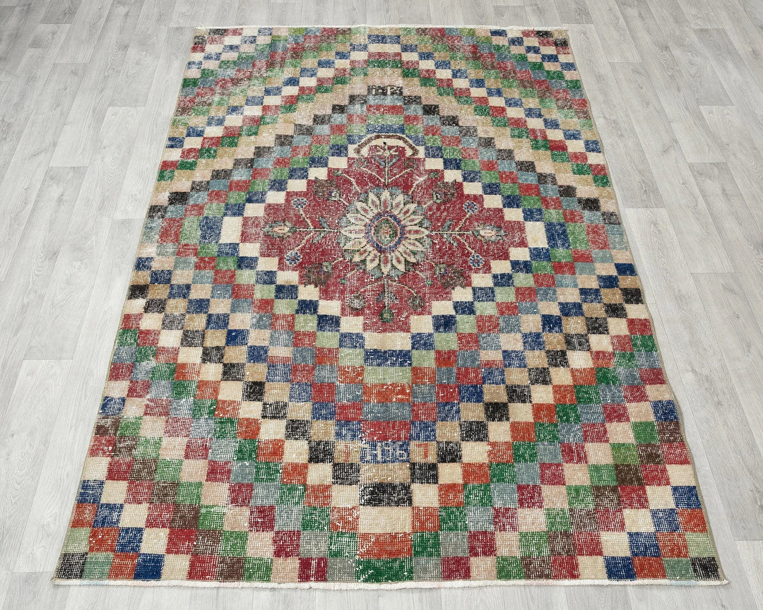 Red Turkish Oushak Rug 4'7" x 6'8" Hand-Knotted | No. VR18520