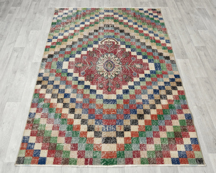 Red Turkish Oushak Rug 4'7" x 6'8" Hand-Knotted | No. VR18520