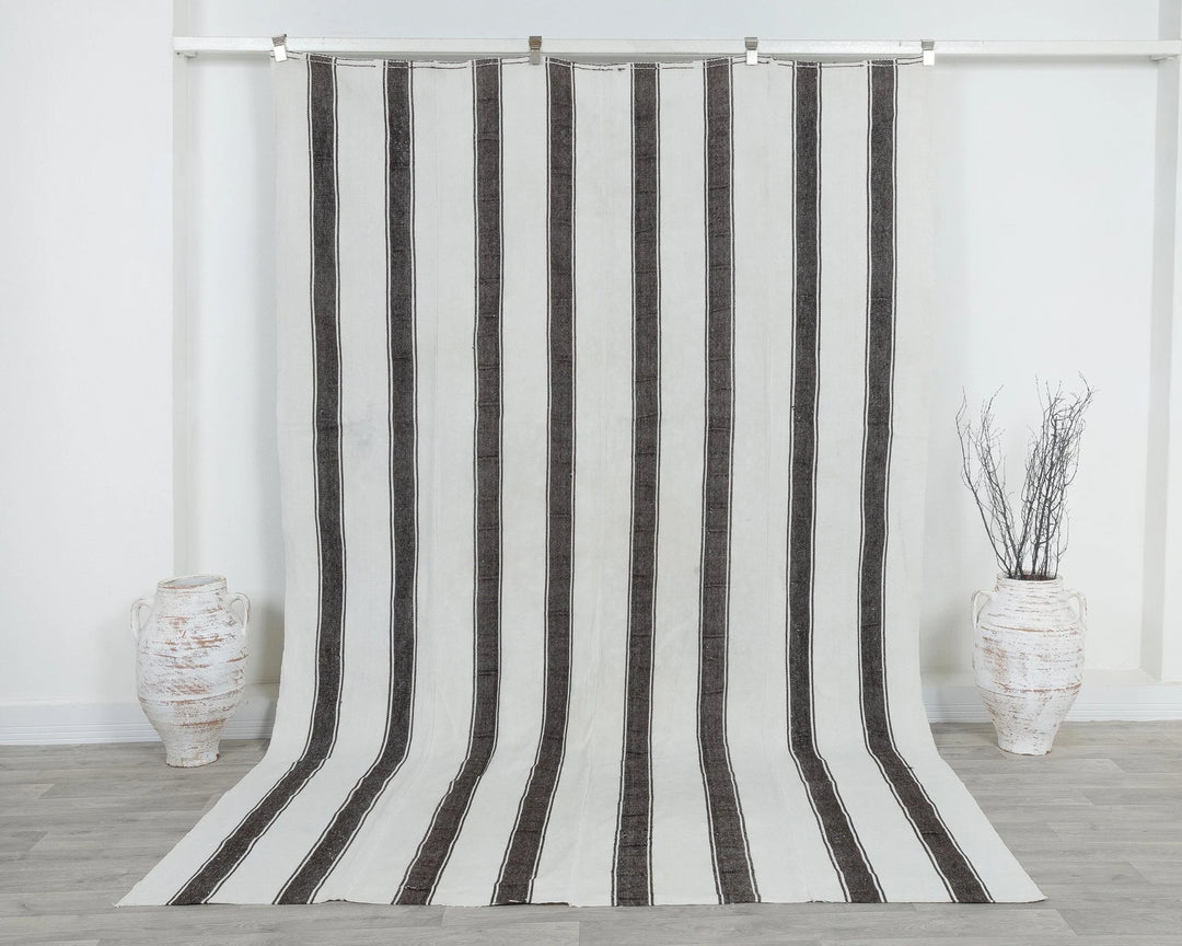 Black Turkish Kilim Rug 6' 7" x 9' 10" Flat-Weave