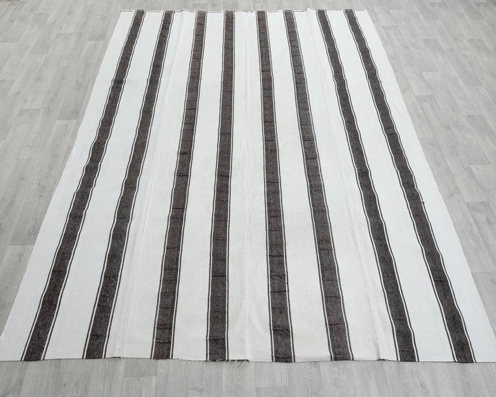 Black Turkish Kilim Rug 6' 7" x 9' 10" Flat-Weave view 9