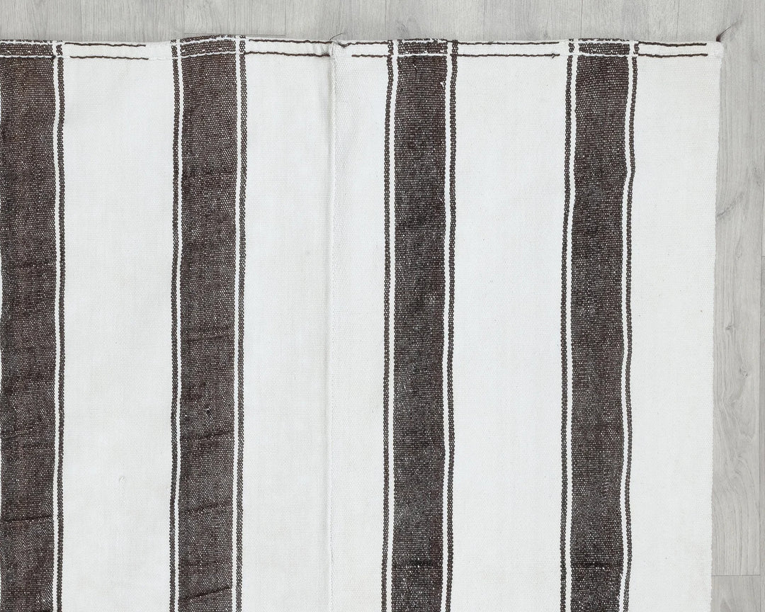 Black Turkish Kilim Rug 6' 7" x 9' 10" Flat-Weave pattern