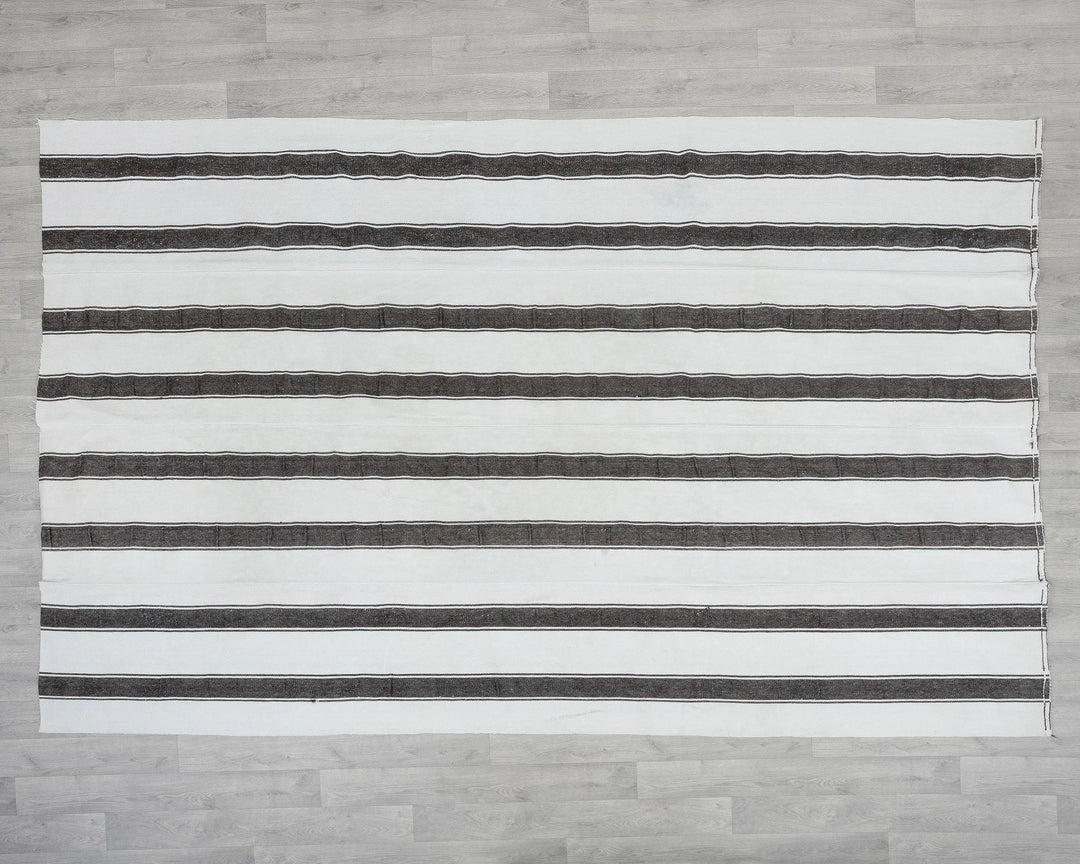 Black Turkish Kilim Rug 6' 7" x 9' 10" Flat-Weave reverse