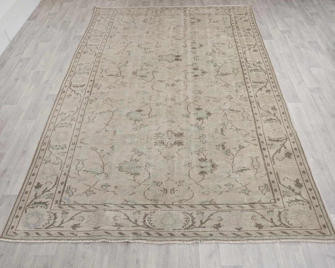 Beige Turkish Oushak Rug 7' 1" x 9' 7" Hand-Knotted | No. VR18695