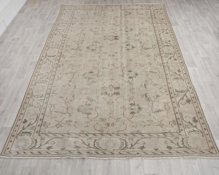 Beige Turkish Oushak Rug 7' 1" x 9' 7" Hand-Knotted | No. VR18695
