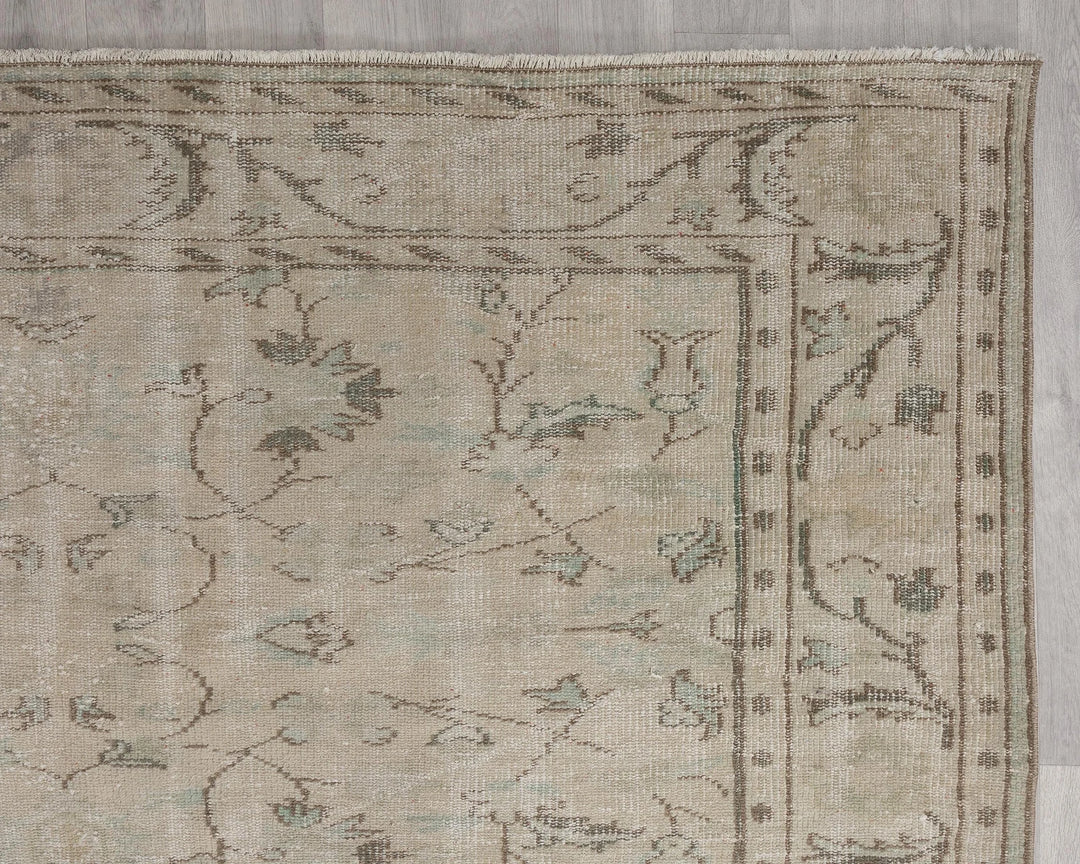 Beige Turkish Oushak Rug 7' 1" x 9' 7" Hand-Knotted | No. VR18695
