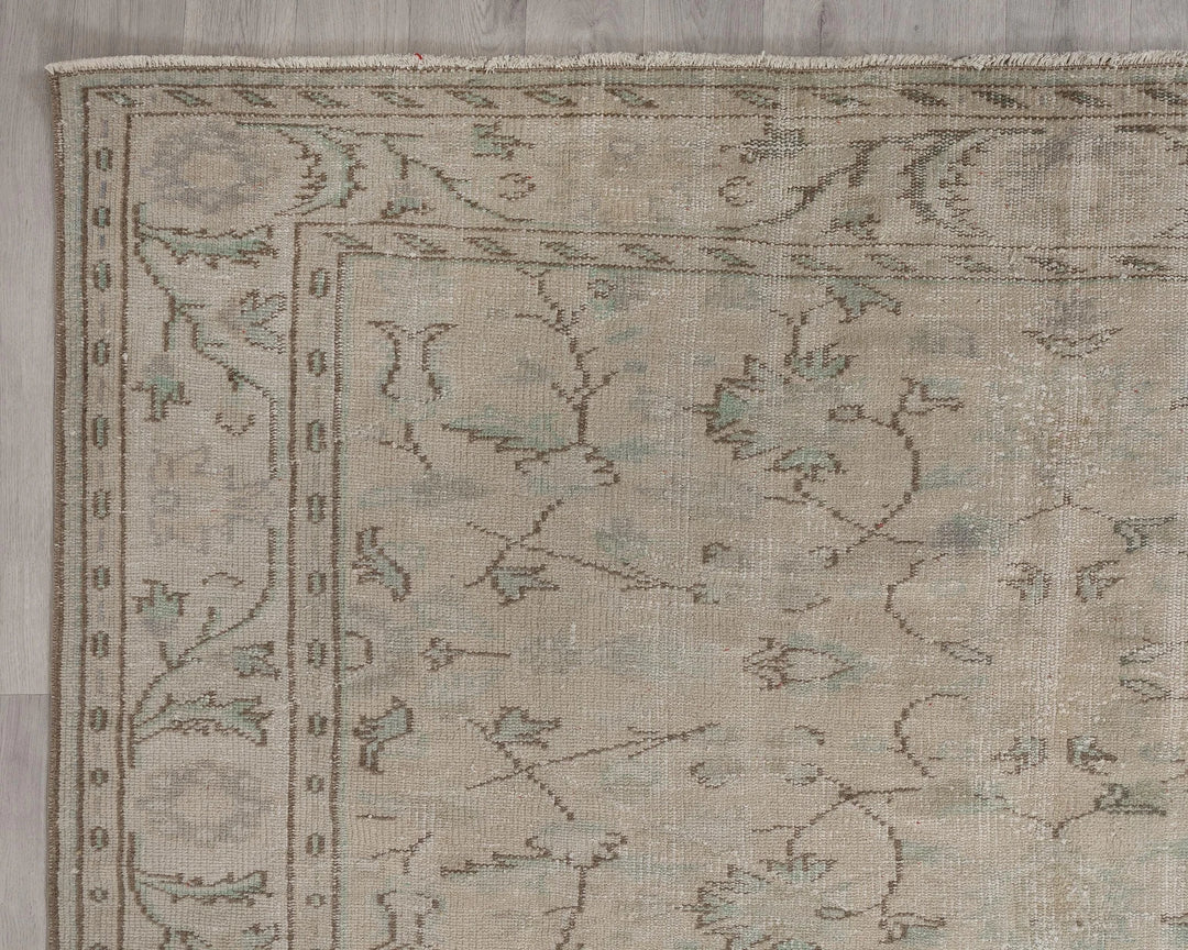Beige Turkish Oushak Rug 7' 1" x 9' 7" Hand-Knotted | No. VR18695