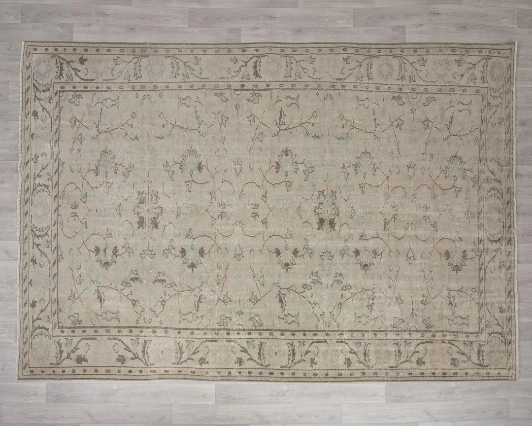 Beige Turkish Oushak Rug 7' 1" x 9' 7" Hand-Knotted | No. VR18695