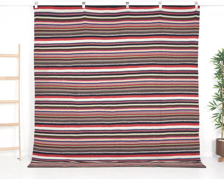 Multicolor Turkish Kilim Rug 6'8" x 7'2" Flat-Weave | No. VR18923
