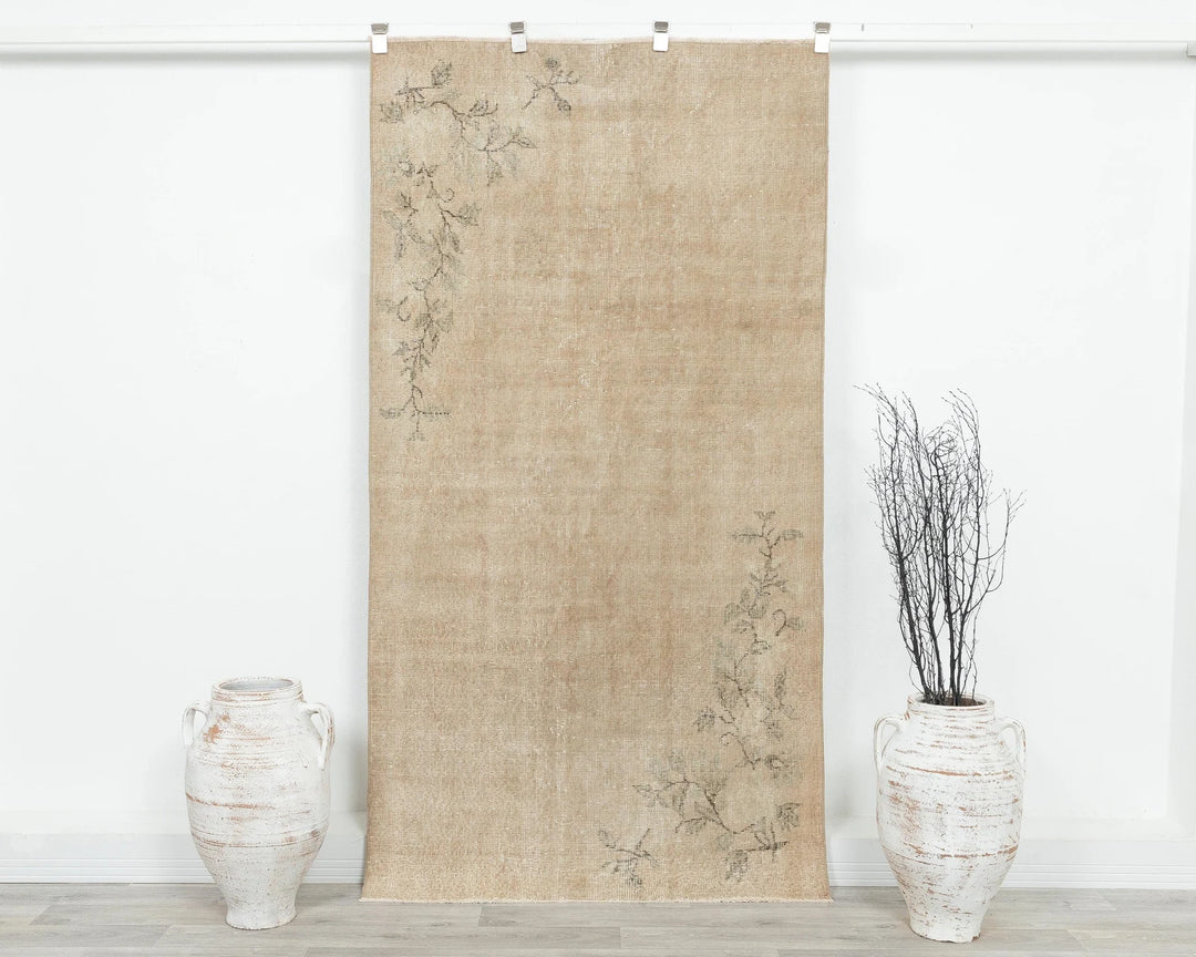 Beige Turkish Oushak Rug 6'10" x 3'7" Hand-Knotted | No. VR19007