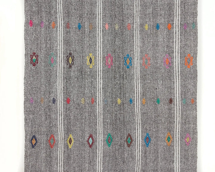 Gray Turkish Kilim Rug 3' 11" x 9' Flat-Weave | No. VR19040