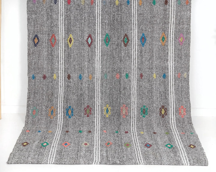Gray Turkish Kilim Rug 3' 11" x 9' Flat-Weave | No. VR19040