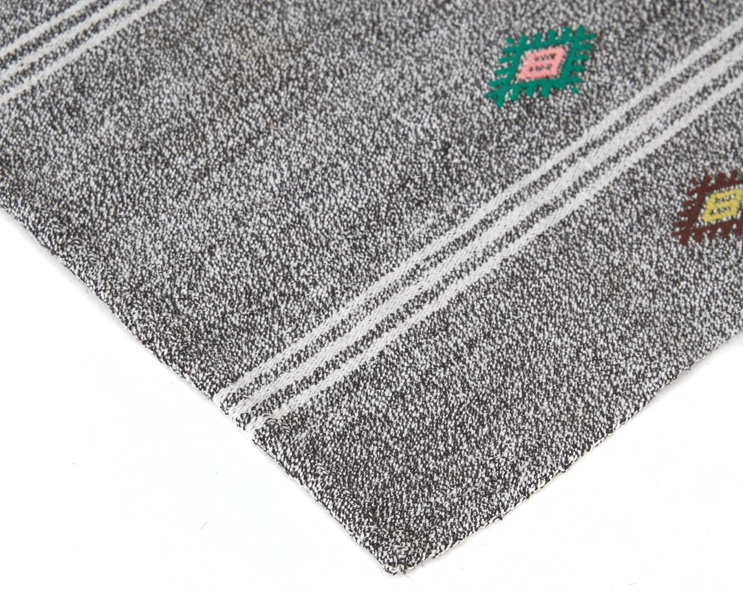Gray Turkish Kilim Rug 3' 11" x 9' Flat-Weave | No. VR19040