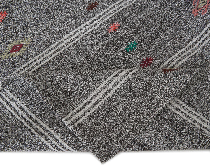 Gray Turkish Kilim Rug 3' 11" x 9' Flat-Weave | No. VR19040
