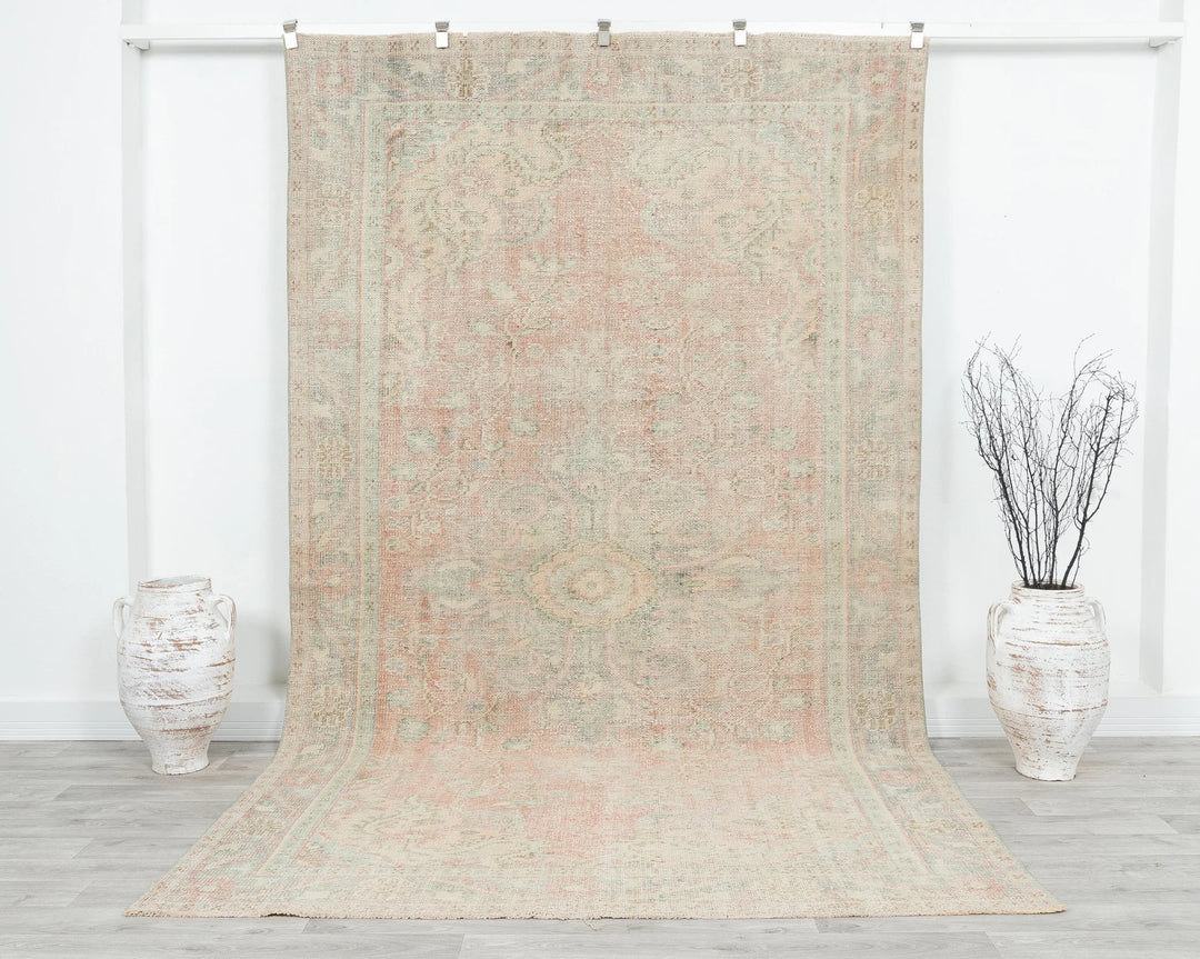 Beige Turkish Oushak Rug 6'1" x 10'4" Hand-Knotted | No. VR19041