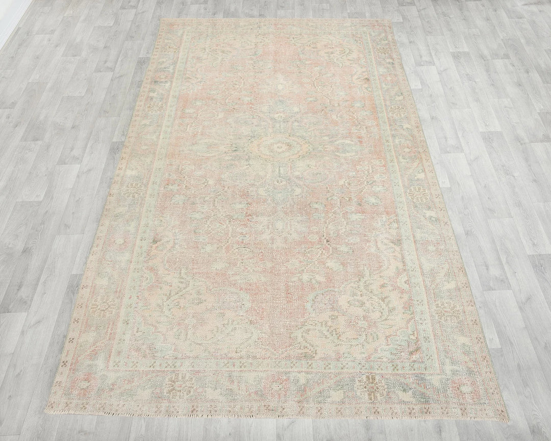 Beige Turkish Oushak Rug 6'1" x 10'4" Hand-Knotted | No. VR19041