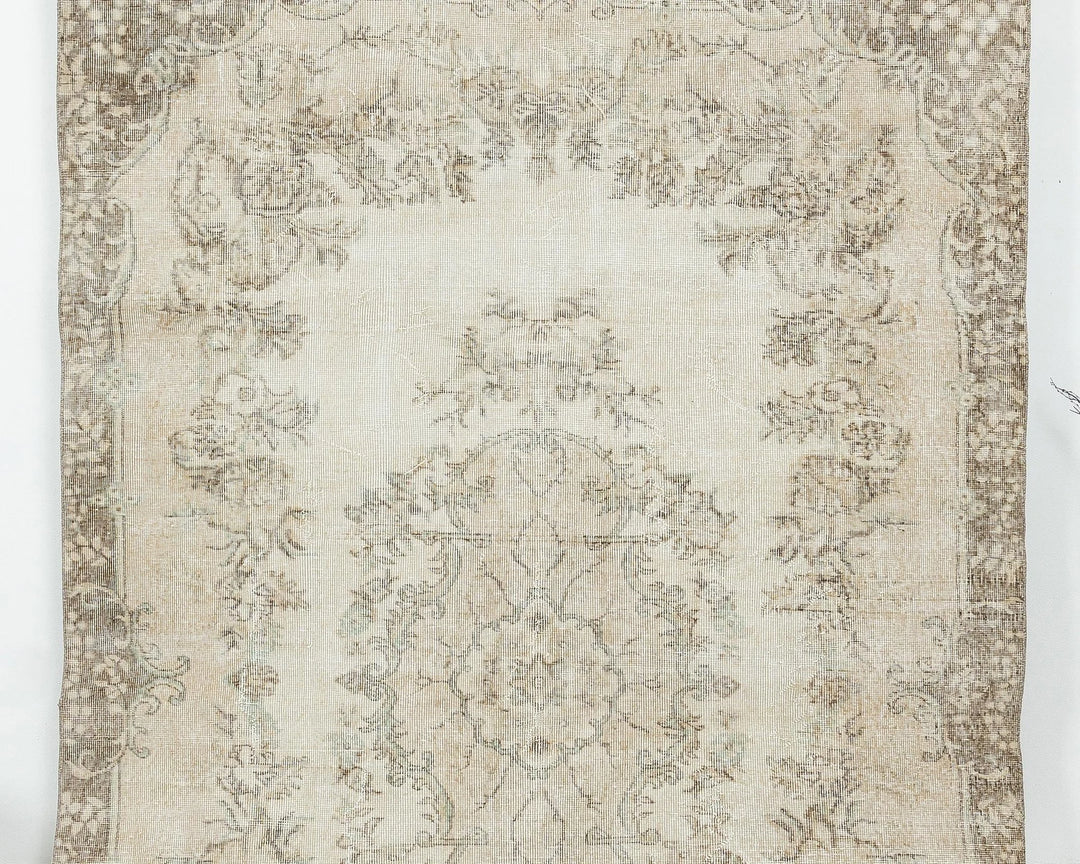 Beige Turkish Oushak Rug 6' 4" x 9' 11" Hand-Knotted | No. VR19123