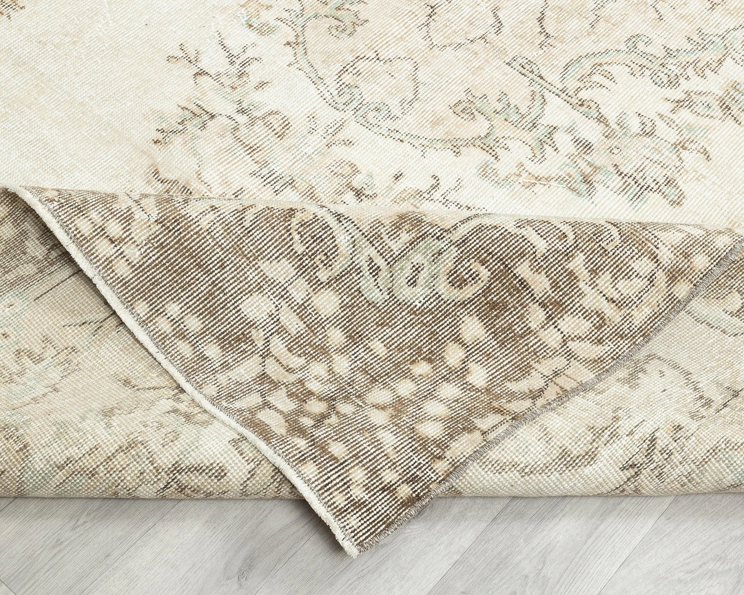 Beige Turkish Oushak Rug 6' 4" x 9' 11" Hand-Knotted | No. VR19123