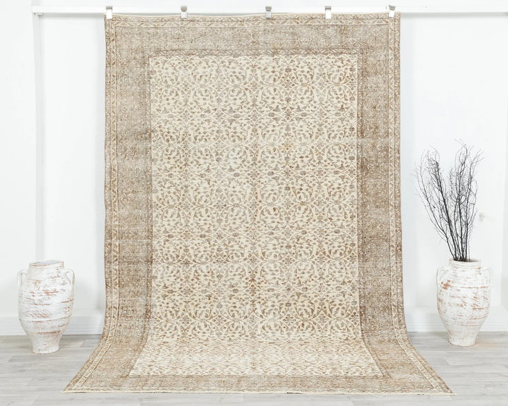 Beige Turkish Oushak Rug 6' x 9' 6" Hand-Knotted