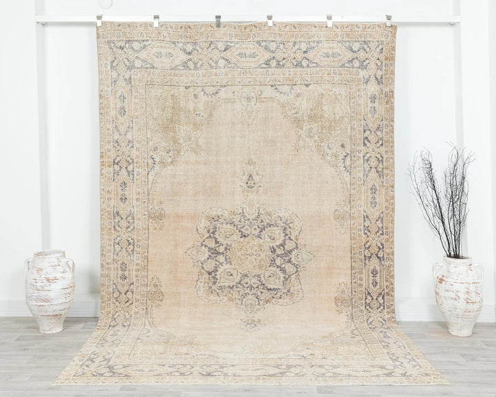 Beige Turkish Oushak Rug 10' 8" x 6' 9" Hand-Knotted | No. VR19734